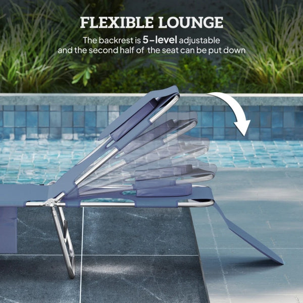 English Elm Handy Tri-fold Outdoor Lounger with Face Cavity Steel Frame Oxford Fabric Tanning Bed Gray T3971P481324