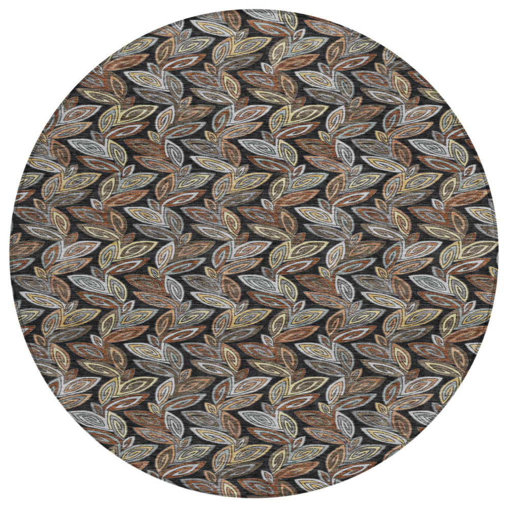 HomeRoots 8 Foot Round Botanical Leaf Polyester Area Rug Washable for Indoor Outdoor Spaces 730578