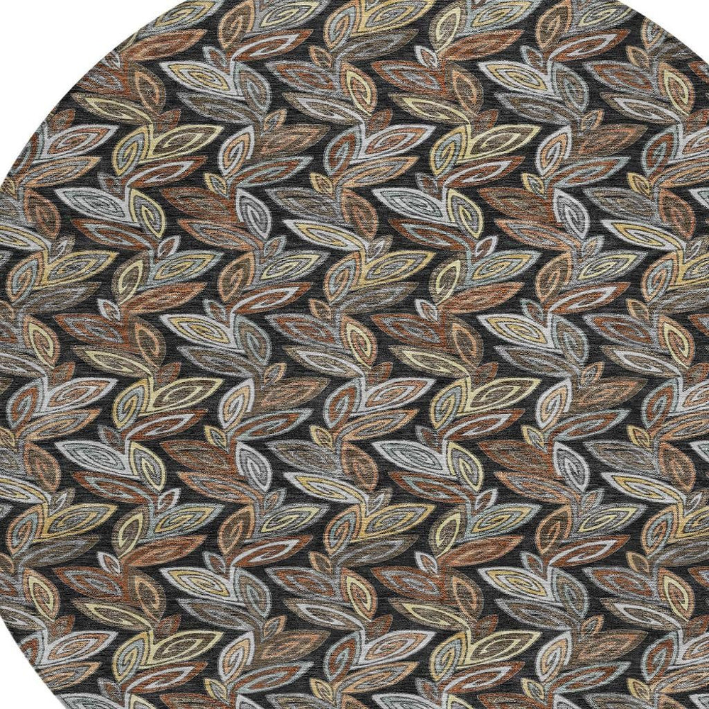 HomeRoots 8 Foot Round Botanical Leaf Polyester Area Rug Washable for Indoor Outdoor Spaces 730578