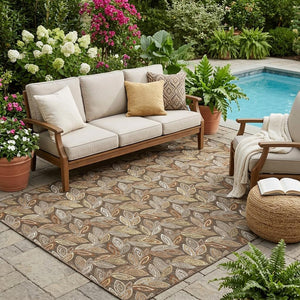 Washable Botanical Leaf Polyester Area Rug Uv Resistant for Indoor Outdoor Spaces