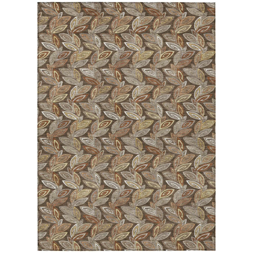 HomeRoots Washable Botanical Leaf Polyester Area Rug Uv Resistant for Indoor Outdoor Spaces 5' x 8' 730583