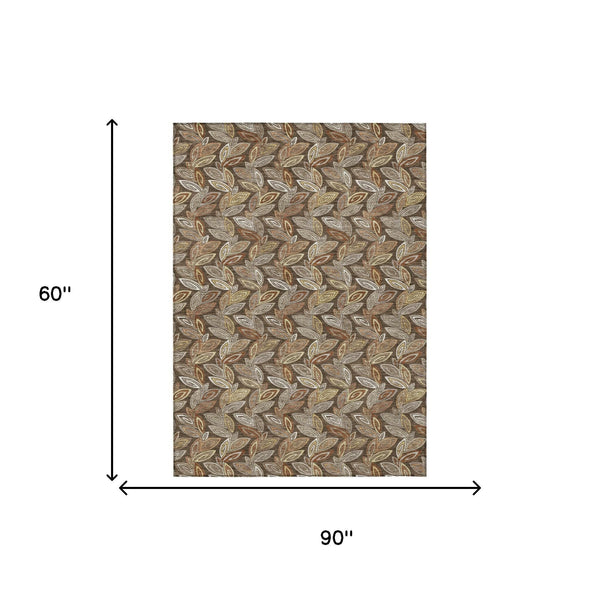 Washable Botanical Leaf Polyester Area Rug Uv Resistant for Indoor Outdoor Spaces