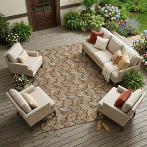Washable Botanical Leaf Polyester Area Rug Uv Resistant for Indoor Outdoor Spaces