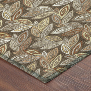 Washable Botanical Leaf Polyester Area Rug Uv Resistant for Indoor Outdoor Spaces