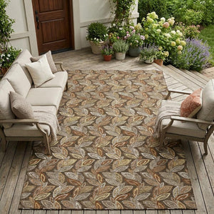 Washable Botanical Leaf Polyester Area Rug Uv Resistant for Indoor Outdoor Spaces