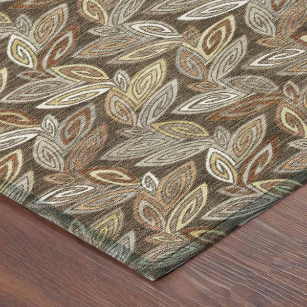 Washable Botanical Leaf Polyester Area Rug Uv Resistant for Indoor Outdoor Spaces