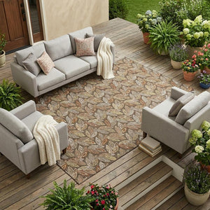 Washable Botanical Leaf Polyester Area Rug Uv Resistant for Indoor Outdoor Spaces