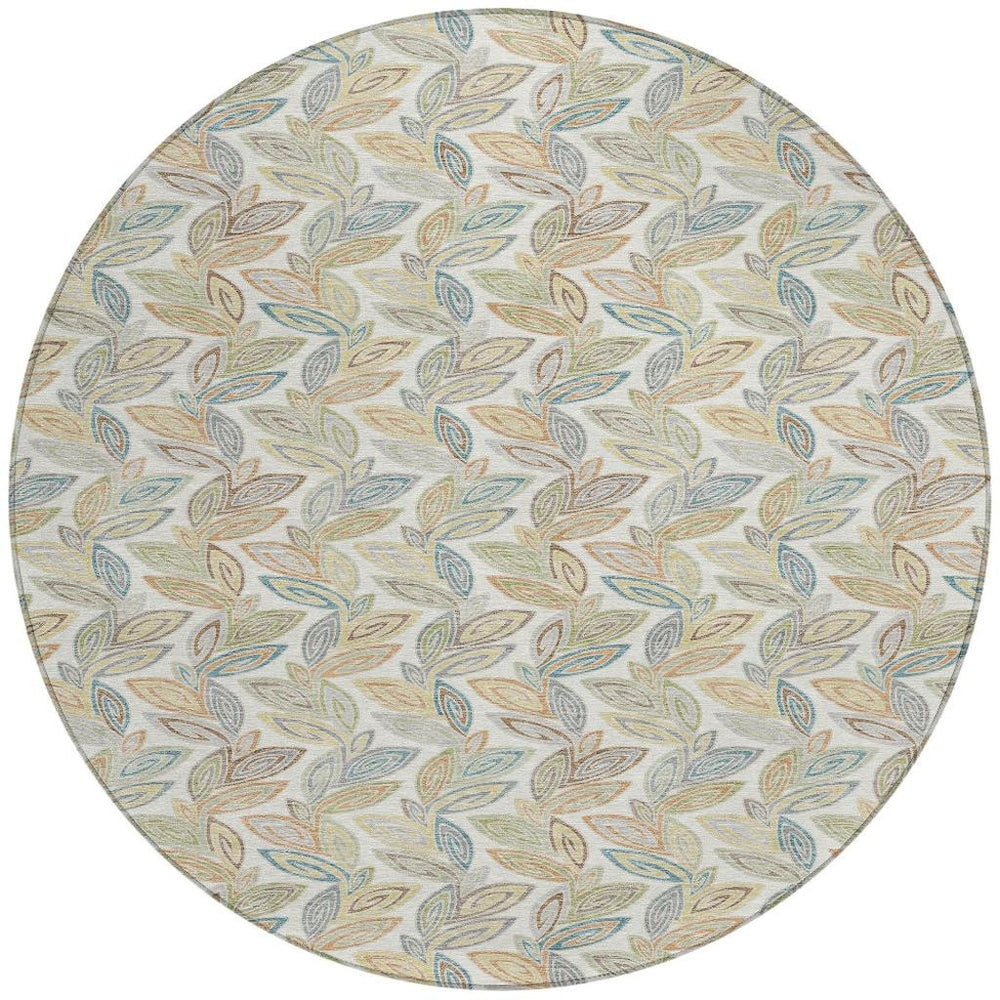 8 Foot Round Botanical Leaf Area Rug Washable Polyester for Patio or Entryway