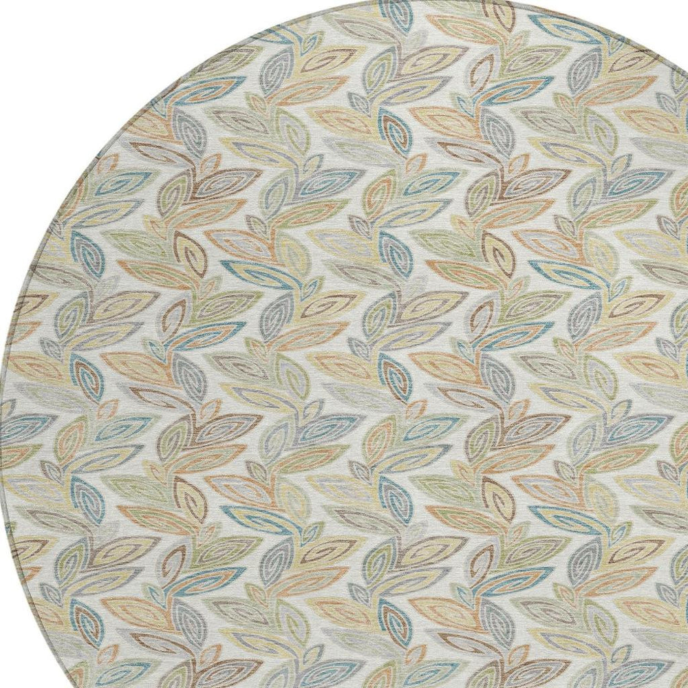8 Foot Round Botanical Leaf Area Rug Washable Polyester for Patio or Entryway