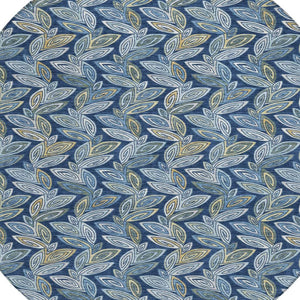 8 Foot Round Botanical Leaf Polyester Indoor Outdoor Rug Machine Washable Navy