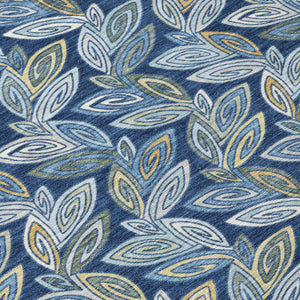 8 Foot Round Botanical Leaf Polyester Indoor Outdoor Rug Machine Washable Navy