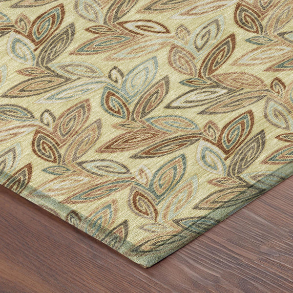 Botanical Leaf Polyester Area Rug Washable Uv Resistant Indoor Outdoor Patio or Living Room