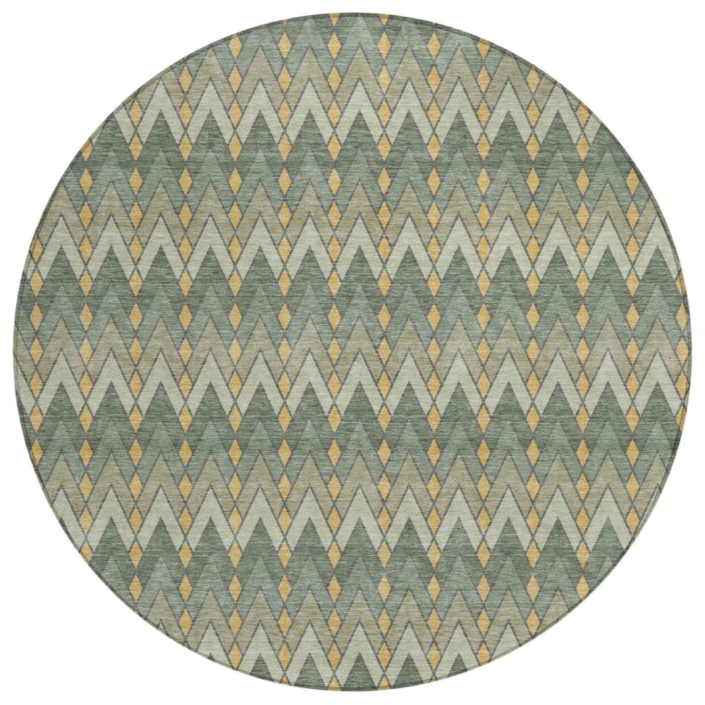 HomeRoots 8 Foot Round Geometric Polyester Rug Washable Indoor Outdoor Patio Foyer Accent 730620