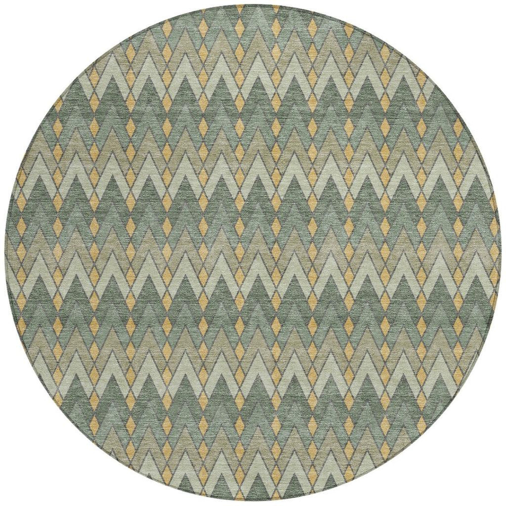 HomeRoots 8 Foot Round Geometric Polyester Rug Washable Indoor Outdoor Patio Foyer Accent 730620
