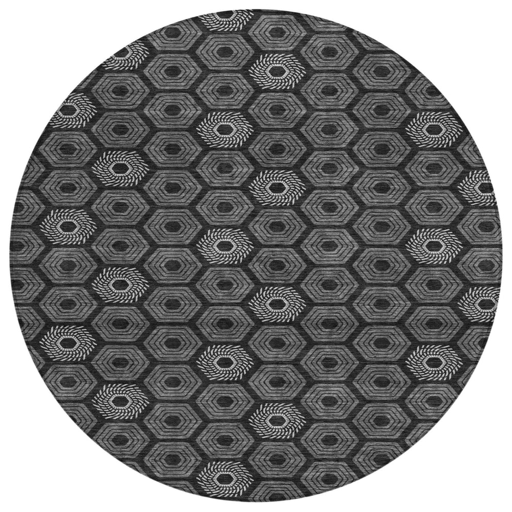 HomeRoots 8 Ft Round Washable Geometric Area Rug in Bold Polyester for Indoor Outdoor Spaces 730662