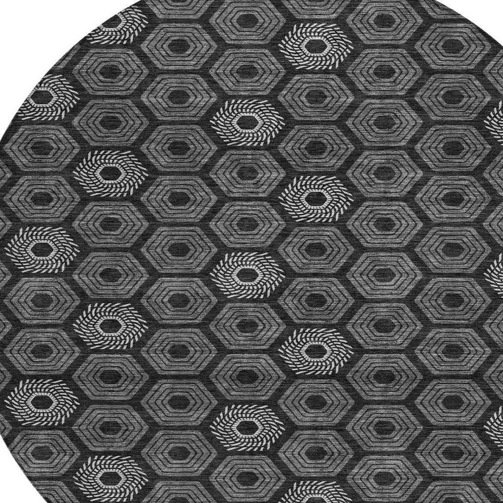 HomeRoots 8 Ft Round Washable Geometric Area Rug in Bold Polyester for Indoor Outdoor Spaces 730662