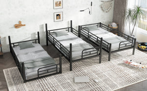 English Elm Twin Triple Metal Bunk Bed Matte Powder Coated Frame with Full Safety Guardrails Black W1580S00578