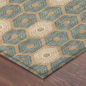 5x8 Geometric Polyester Area Rug Washable Indoor Outdoor Copper Green Accent