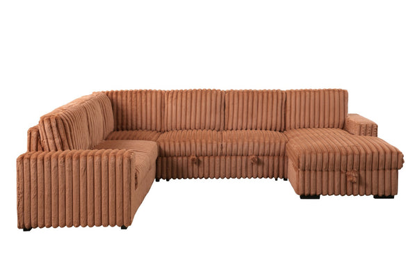 English Elm 102 Inch Linen Modular Sectional Sofa with Hidden Storage and Cloud Cushion Comfort Orange W1099S00178