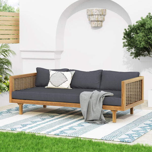 English Elm Christopher Knight Home® - Claremont 3 Seater Daybed With Elegant Rattan Arms & Water-Resistant Dark Grey Cushion For Comfort N770P205570A