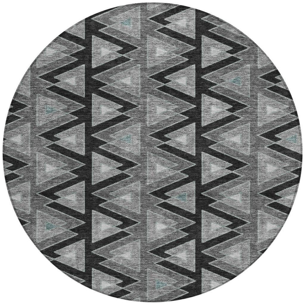 8 Foot Round Geometric Polyester Area Rug Machine Washable for Patio or Foyer