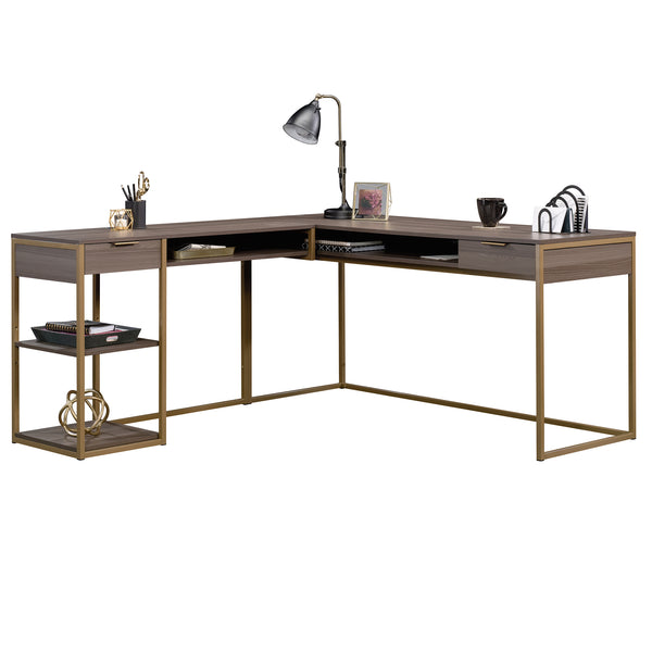 English Elm L-Shaped Desk With Durable Wood & Metal Frame, Stylish Storage, Perfect For Home Office Or Living Room B356P367849