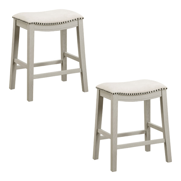OSP Home Furnishings 24" Saddle Stool - Set of 2 Linen / White Washed