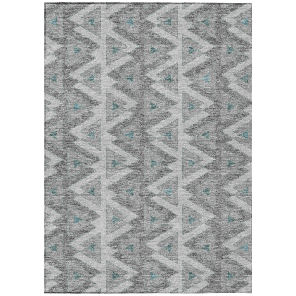 HomeRoots Silver Gray Geometric Polyester Area Rug Washable for Indoor Outdoor Spaces and Patios 10' x 14' 730731