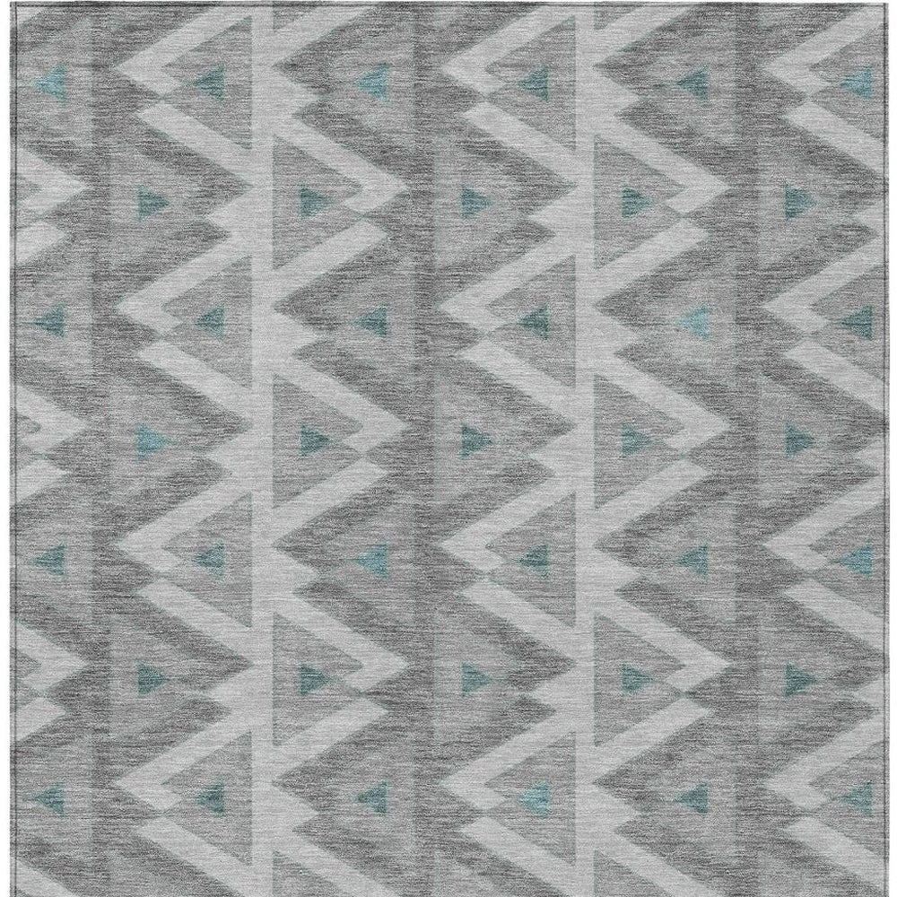 HomeRoots Silver Gray Geometric Polyester Area Rug Washable for Indoor Outdoor Spaces and Patios 10' x 14' 730731