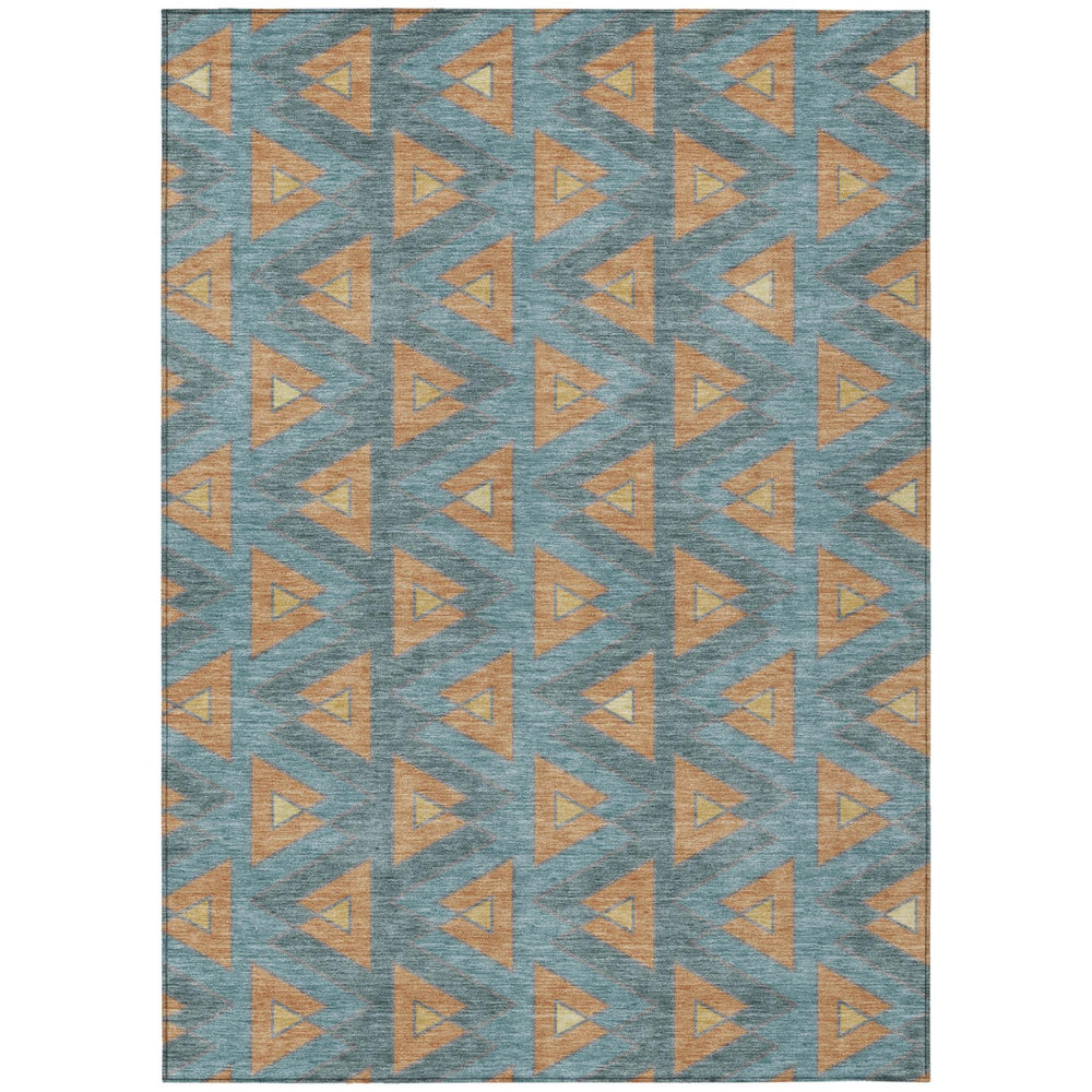HomeRoots 9 X 12 Geometric Polyester Area Rug Teal Copper Washable Indoor Outdoor Patio 730736