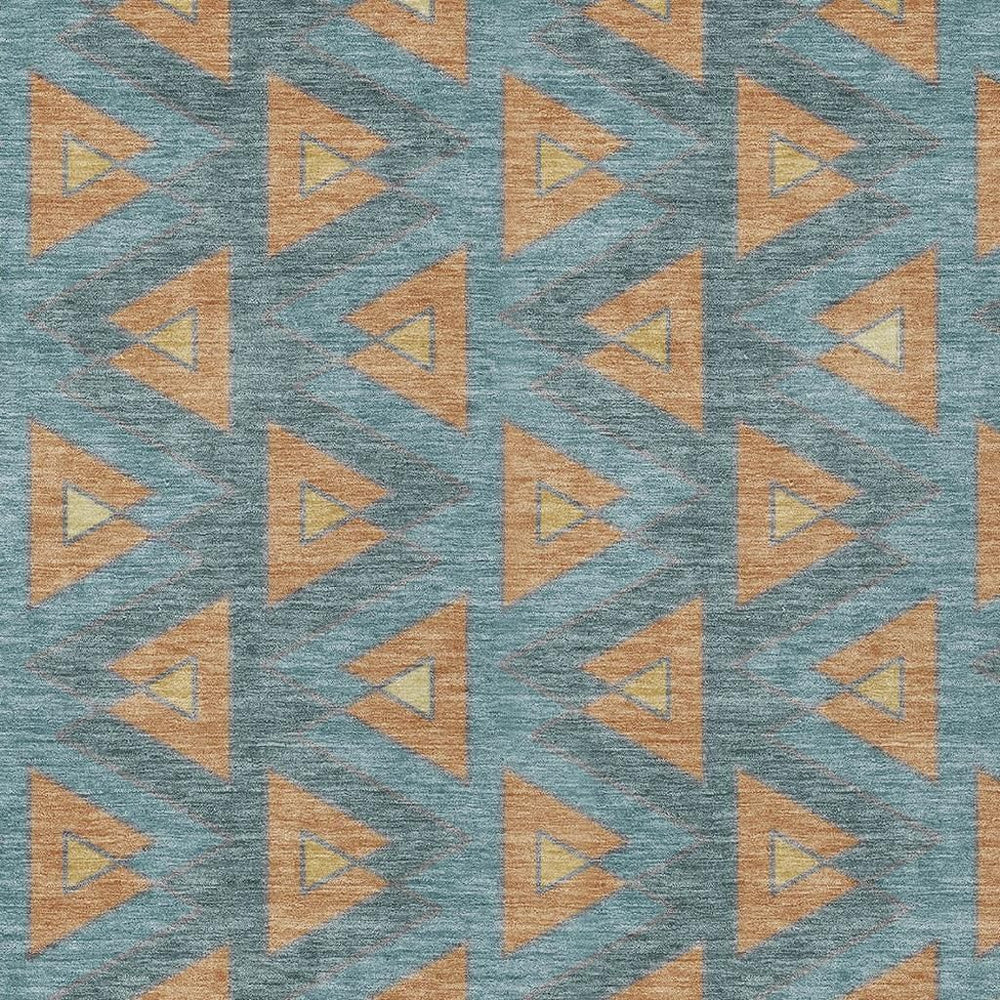 HomeRoots 9 X 12 Geometric Polyester Area Rug Teal Copper Washable Indoor Outdoor Patio 730736