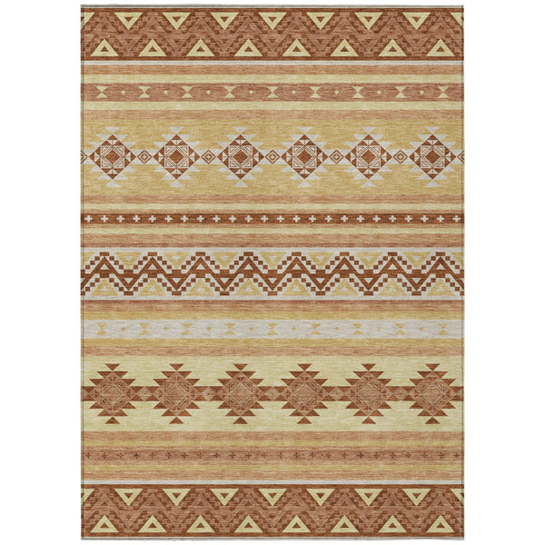 HomeRoots 8x10 Southwestern Washable Polyester Area Rug with Earthy Tones for Patio or Living Room 730759