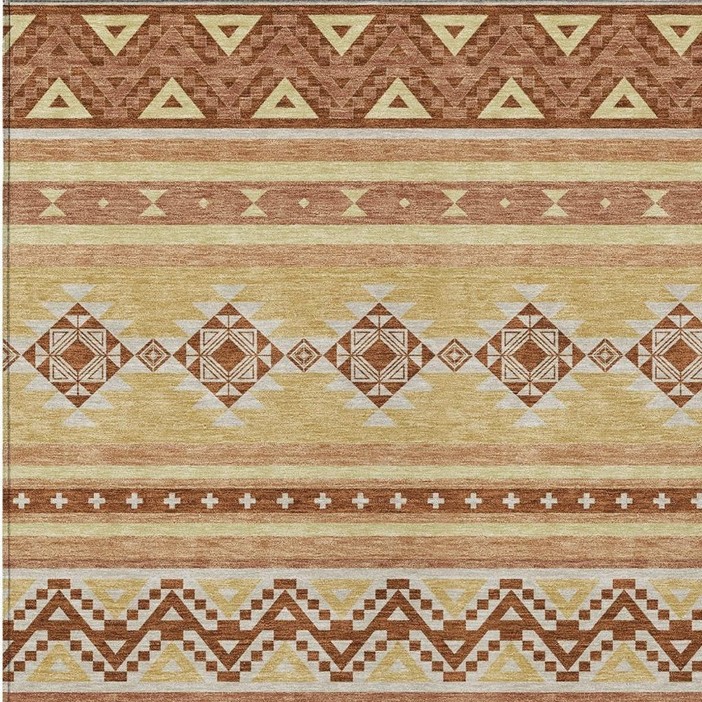 HomeRoots 8x10 Southwestern Washable Polyester Area Rug with Earthy Tones for Patio or Living Room 730759