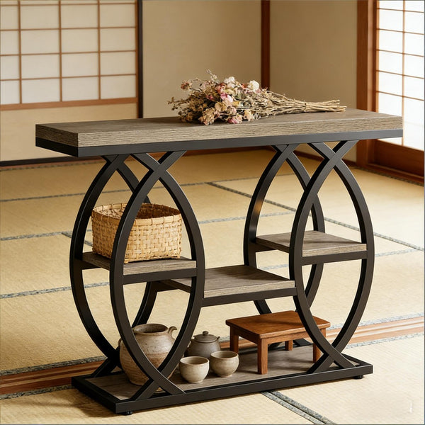 English Elm Hall Console Table Faux Marble Top Gold Geometric Base Modern Entryway Accent T3971P453217