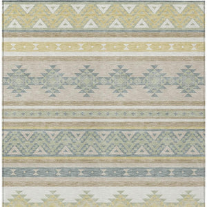 8 X 10 Ivory Beige Southwestern Geometric Washable Polyester Indoor Outdoor Rug