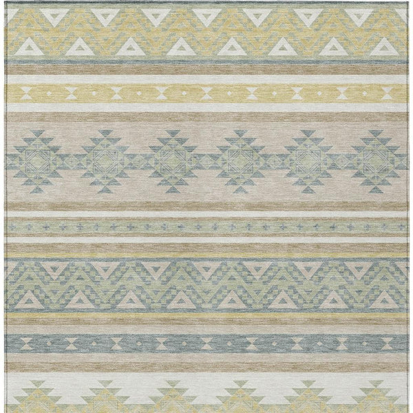 8 X 10 Ivory Beige Southwestern Geometric Washable Polyester Indoor Outdoor Rug