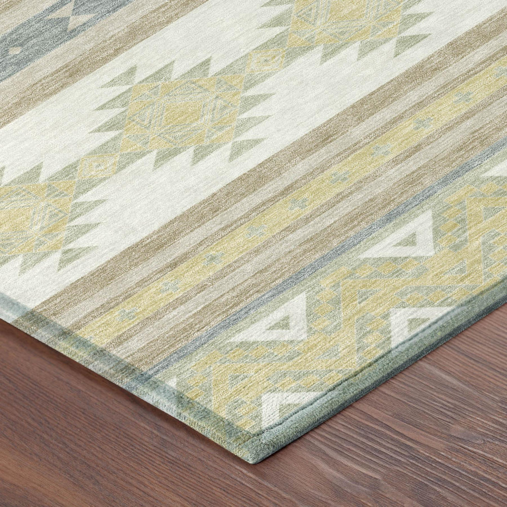 8 X 10 Ivory Beige Southwestern Geometric Washable Polyester Indoor Outdoor Rug