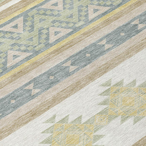 8 X 10 Ivory Beige Southwestern Geometric Washable Polyester Indoor Outdoor Rug