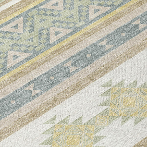 8 X 10 Ivory Beige Southwestern Geometric Washable Polyester Indoor Outdoor Rug
