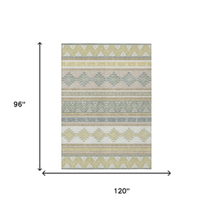8 X 10 Ivory Beige Southwestern Geometric Washable Polyester Indoor Outdoor Rug