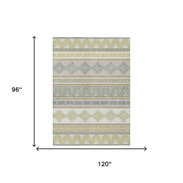 8 X 10 Ivory Beige Southwestern Geometric Washable Polyester Indoor Outdoor Rug