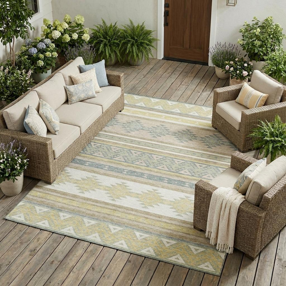 10 X 14 Washable Geometric Southwestern Polyester Rug for Patio and Living Room
