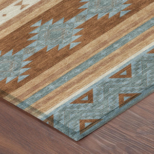 5 Ft X 8 Ft Southwestern Polyester Indoor Outdoor Washable Rug for Patio and Living Room