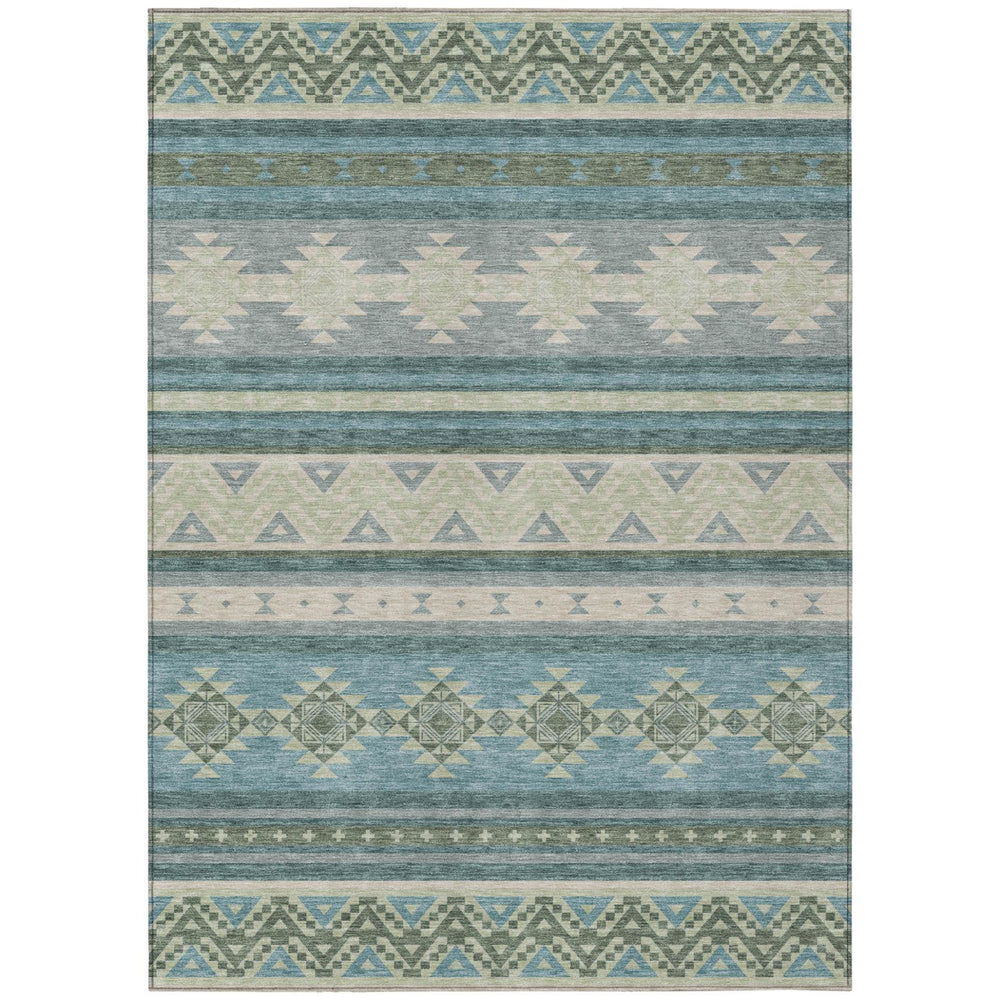 HomeRoots 5x8 Southwestern Polyester Area Rug Washable Teal Beige Indoor Outdoor Patio 730787