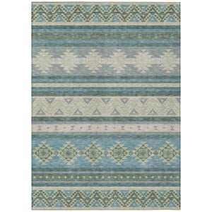 HomeRoots 5x8 Southwestern Polyester Area Rug Washable Teal Beige Indoor Outdoor Patio 730787