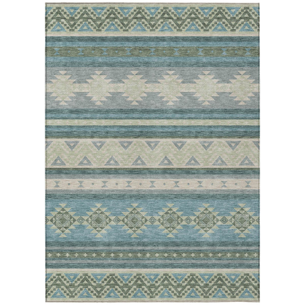 HomeRoots 5x8 Southwestern Polyester Area Rug Washable Teal Beige Indoor Outdoor Patio 730787