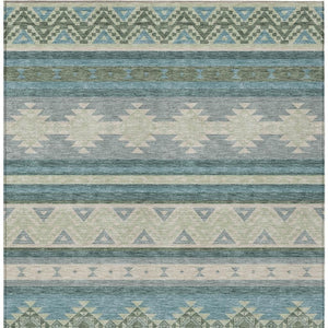 5x8 Southwestern Polyester Area Rug Washable Teal Beige Indoor Outdoor Patio