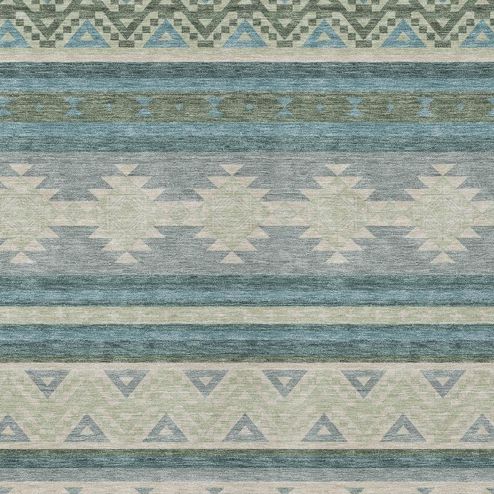 9 X 12 Southwestern Teal Beige Washable Polyester Indoor Outdoor Area Rug