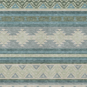 9 X 12 Southwestern Teal Beige Washable Polyester Indoor Outdoor Area Rug