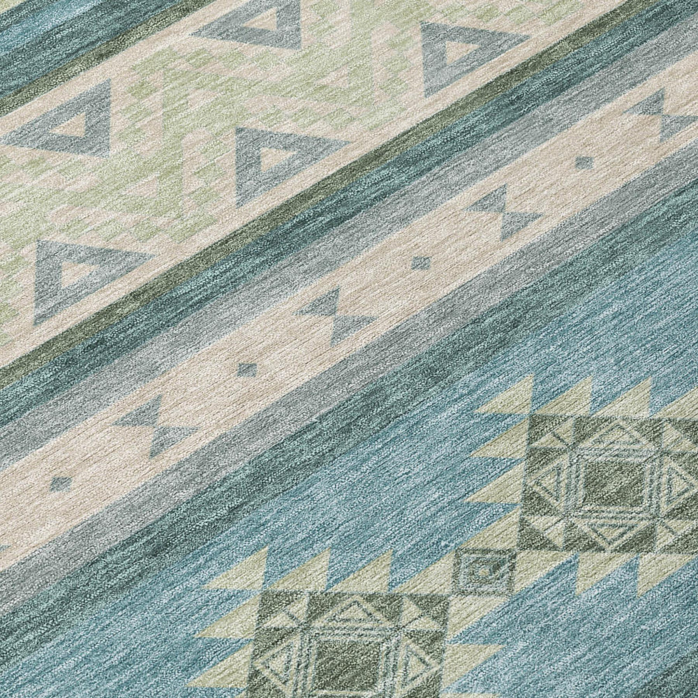 10 Ft Washable Polyester Area Rug Southwestern Geometric Teal Indoor Outdoor